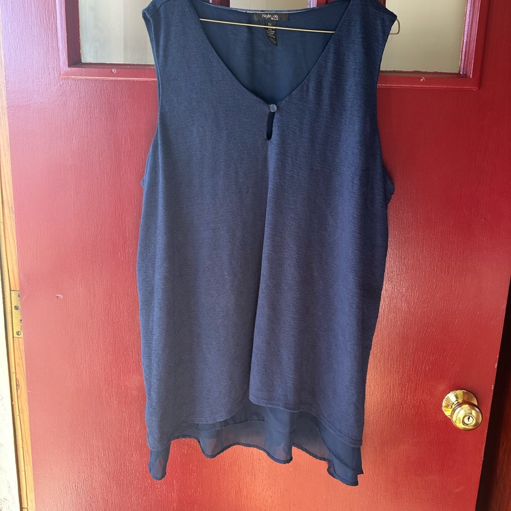 Style & Co. Deep Blue V-Neck Tank Top